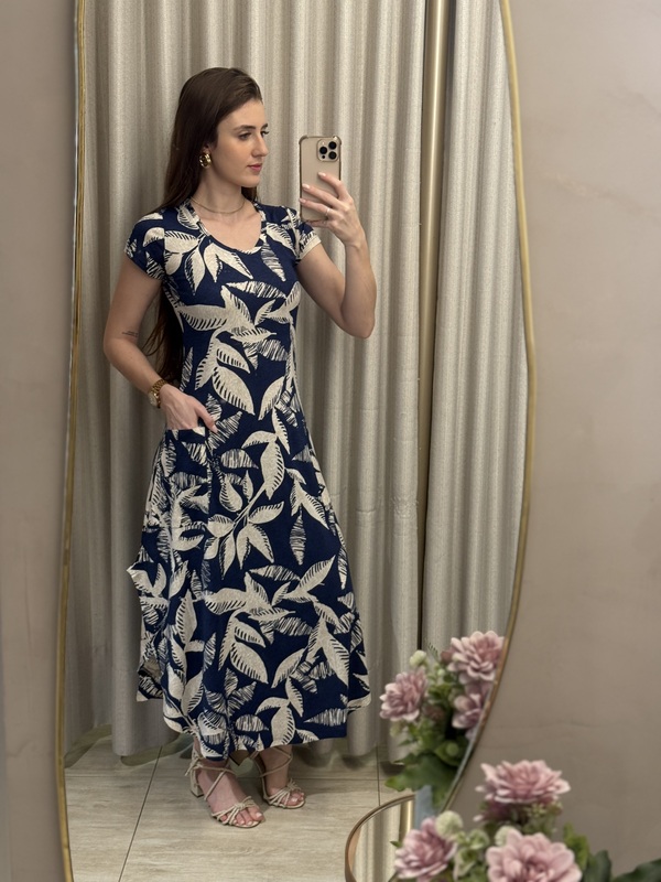 Vestido Viscolycra Estampado Arredondado Bolsos - Imagem 11