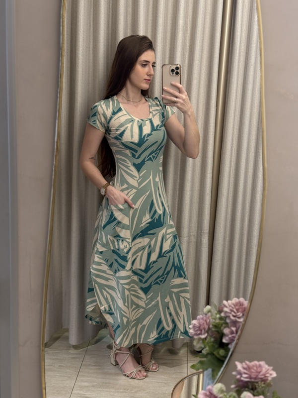 Vestido Viscolycra Estampado Arredondado Bolsos - Imagem 10