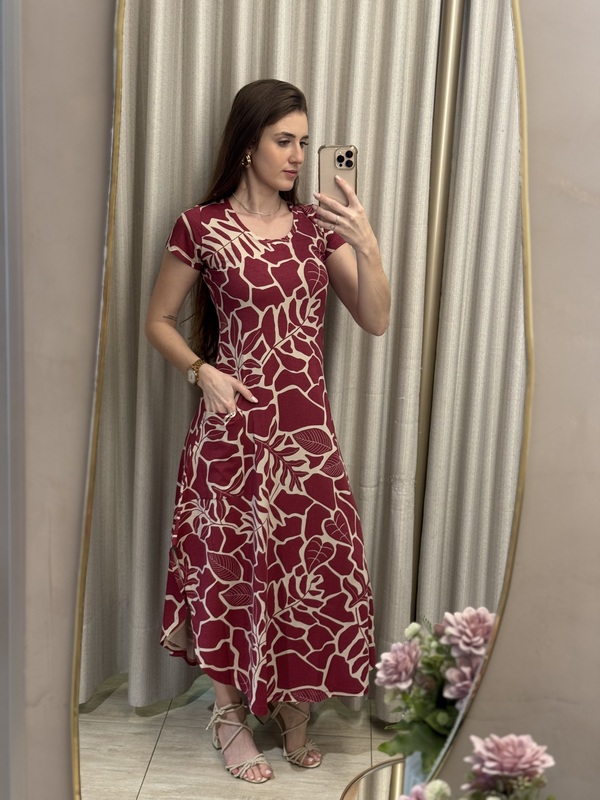 Vestido Viscolycra Estampado Arredondado Bolsos - Imagem 9