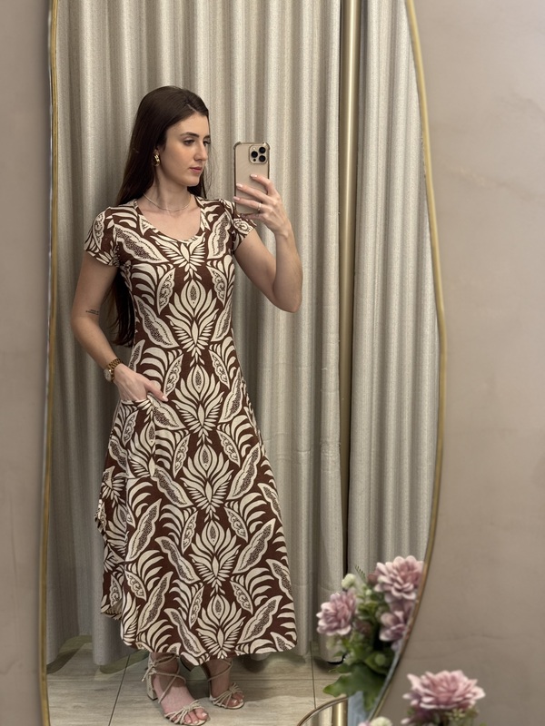 Vestido Viscolycra Estampado Arredondado Bolsos - Imagem 7